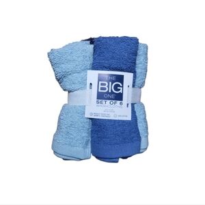 NEW The Big One Solid Assorted Blue 6-Pack Washcloths